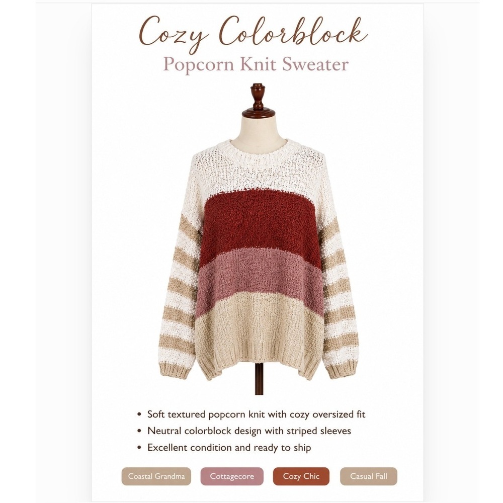 Macaron Cozy Colorblock Popcorn Knit Sweater Small Fall Essential J Bin - Picture 4 of 16